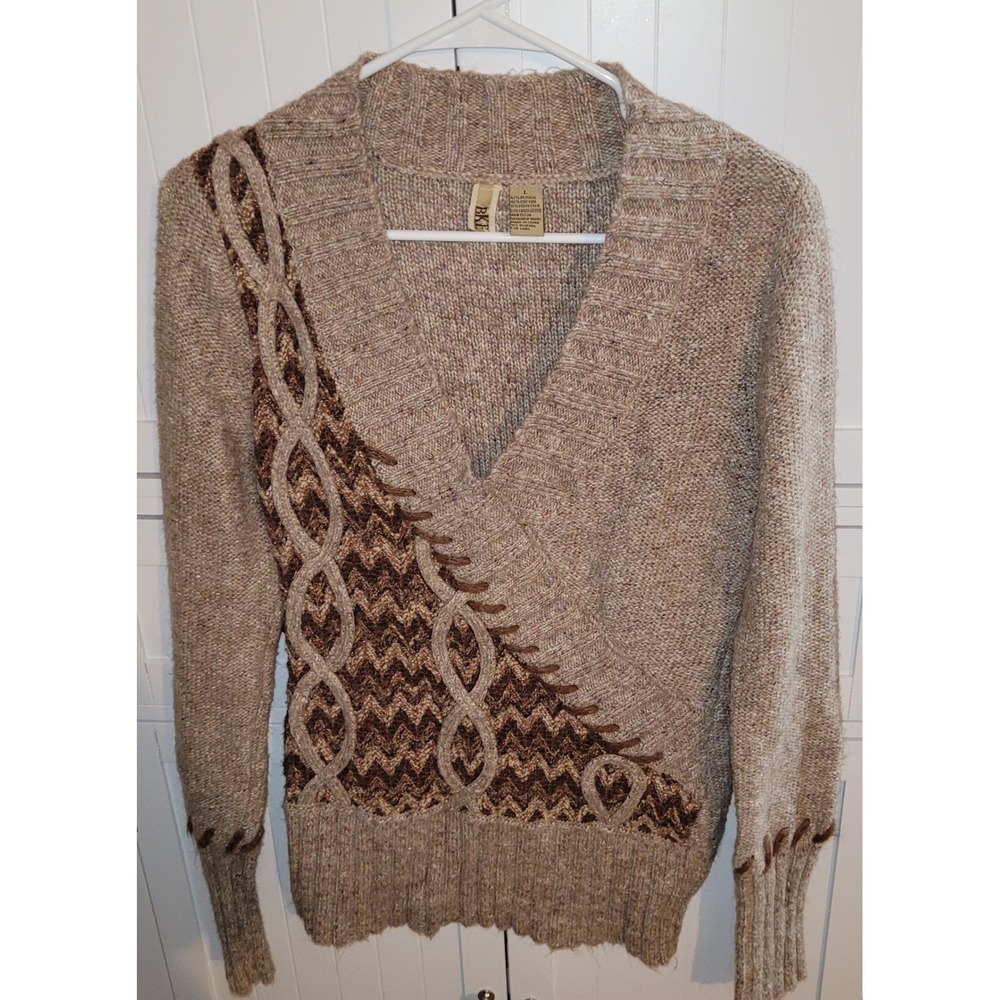 BKE Knit Sweater Wrap Style V Neck Textured Pattern Size L y2k‎ vintage